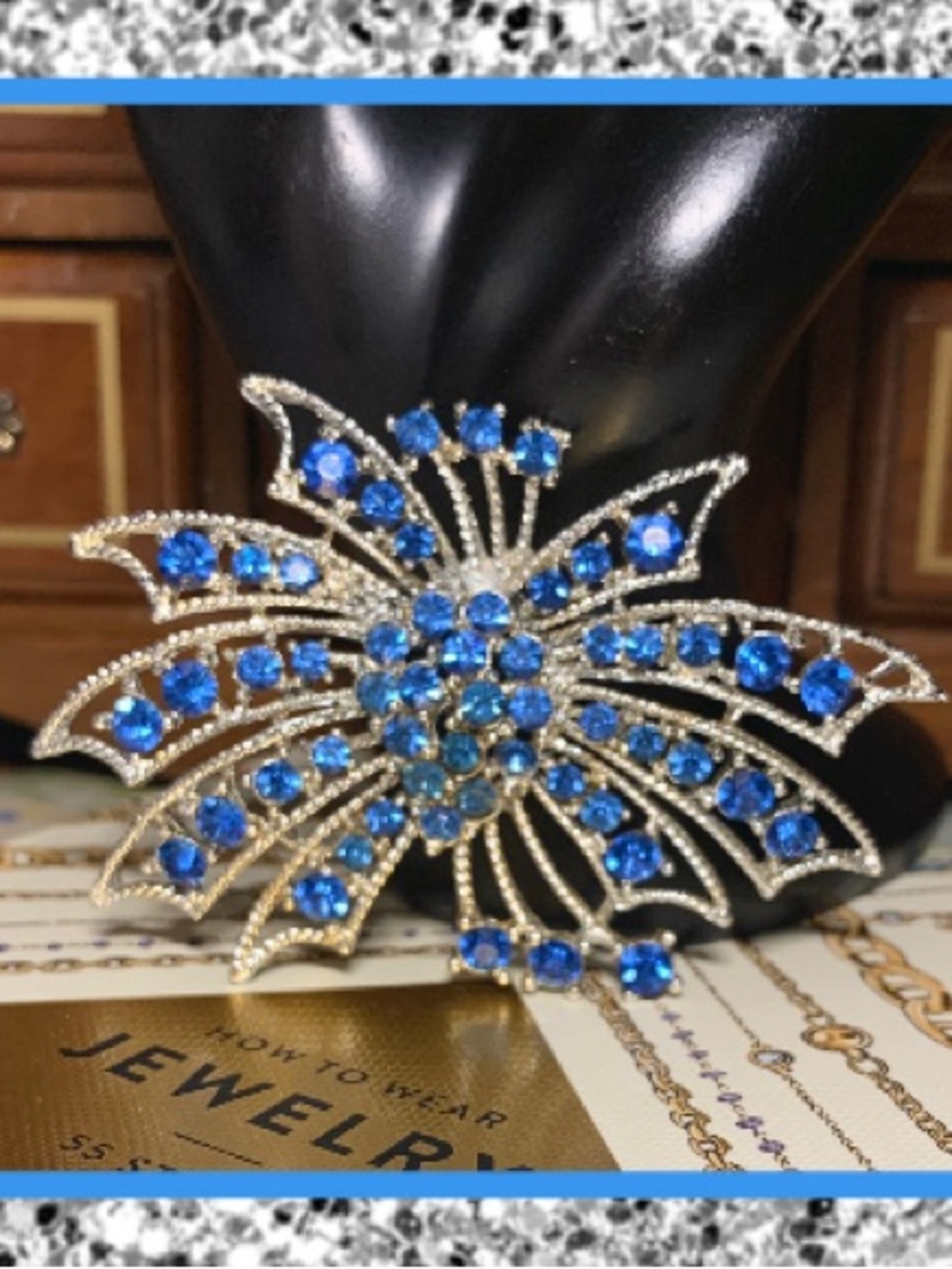 Vintage Blue Rhinestone Starburst Brooch - Picture 5 of 5